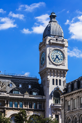 Clock Tower of the Gare de Lyon railway station, one of the oldest and most beautiful railway stations in Paris. France
