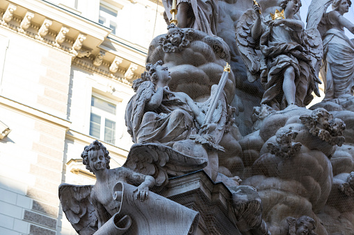 Architectural elements of the plague column in the center of Vienna in Austria