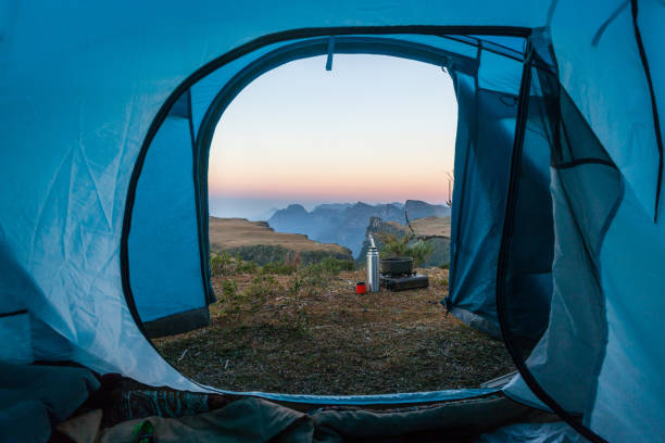 istock Inside a camping tent, looking to Espraiado Canyon 841938308