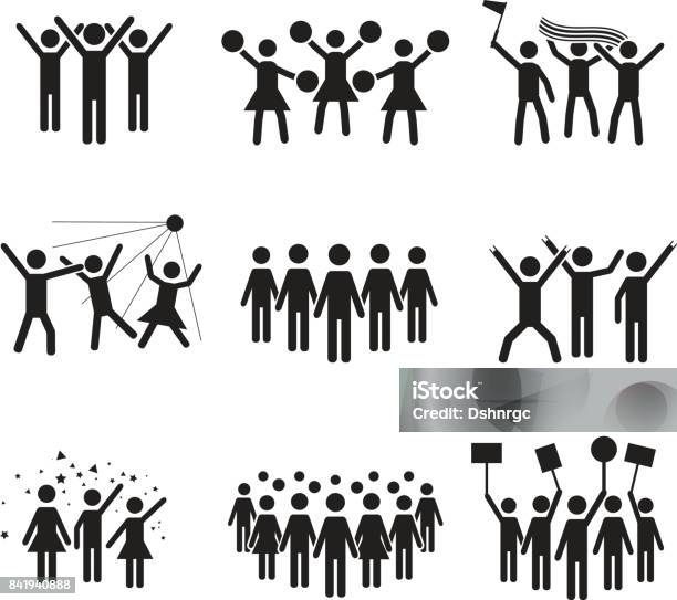 Crowd Vector Icon Set Design Illustrations Of Various Groups Of People Stock Illustration - Download Image Now