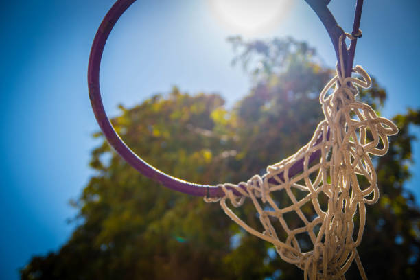 A basketball net in a sunny day of Fall