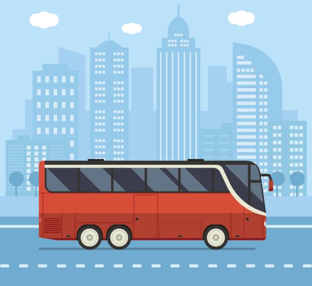 ilustrações, clipart, desenhos animados e ícones de ilustração de conceito de autocarro público cidade - red bus