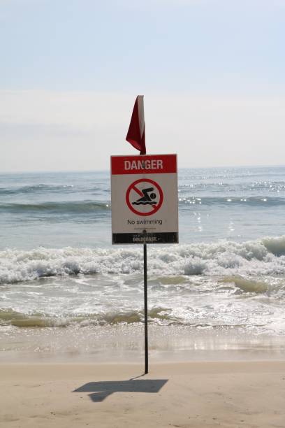 istock Unguarded beach section Danger No swimming 841955166