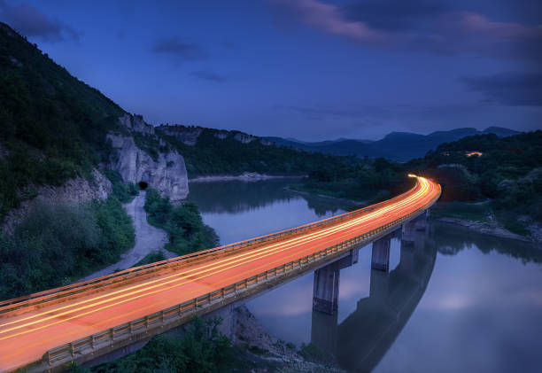 istock Fantastic night trails on the roas Tsonevo dam, Bulgaria 841956794