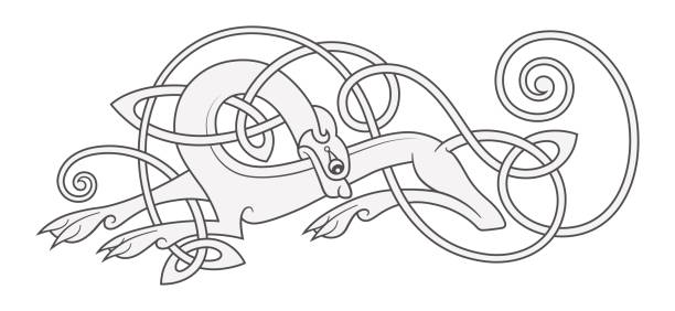 illustrazioni stock, clip art, cartoni animati e icone di tendenza di antico simbolo mitologico celtico di lupo, cane, bestia. ornamento nodo vettoriale. - celtic culture celtic style dog tied knot