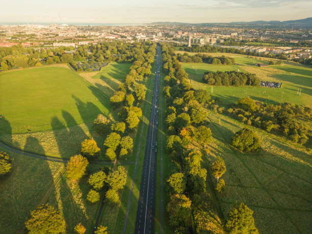 aerial view of the phoenix park, dublin, ireland. - liffey river imagens e fotografias de stock