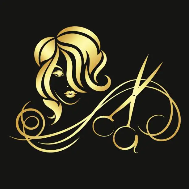 Vector illustration of Silhouette of a girl and a golden scissors