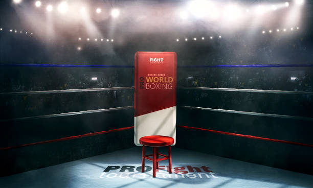 istock professional boxing arena in lights with chair 3d rendering 841969346