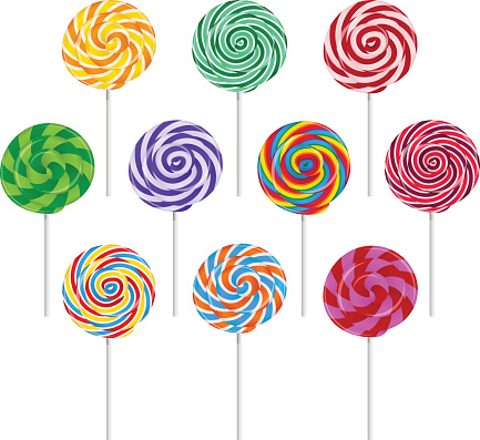 Vector set of colorful round lollipop on white background.