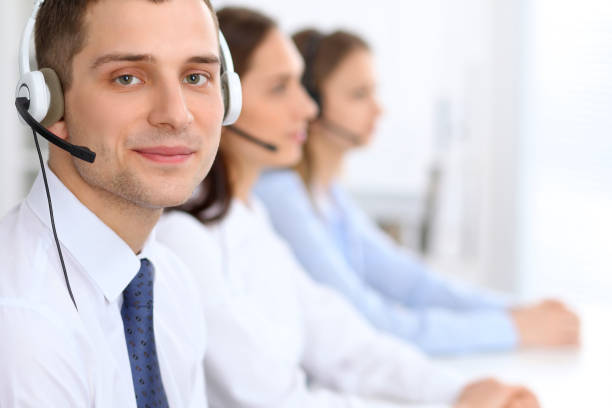 istock Young business man in headset. Call center 841985512