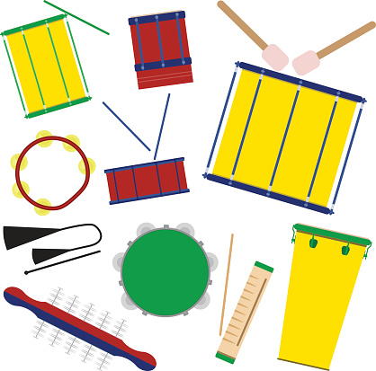 Vector illustration of brazilian samba batucada drums and percussion instruments. Brazilian carnival music instruments.