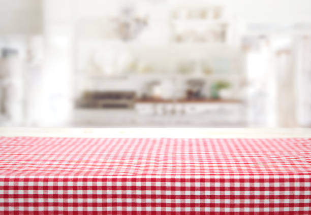 the checkered tablecloth isolated - checked textile imagens e fotografias de stock