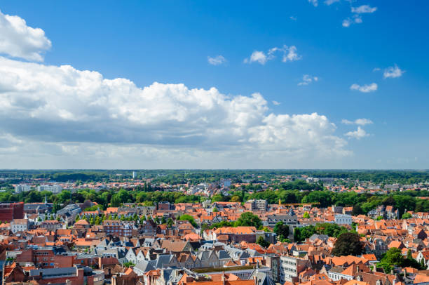 istock Panoramic view over the roofs of Bruges 842004642