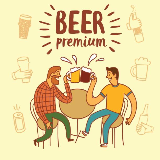 Friends drinking beer Friends drinking beer. Including set of  hands with drinks and bottles. Hand drawn colorful vector cartoon illustration for your design. gripping bars stock illustrations