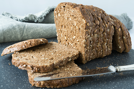 healthy breakfast white brown bread on table