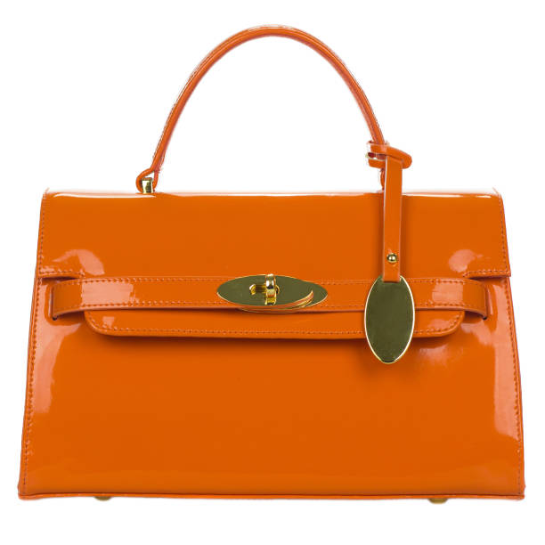 Handbag - stock photo Orange Handbag on white background belt leather isolated close up stock pictures, royalty-free photos & images
