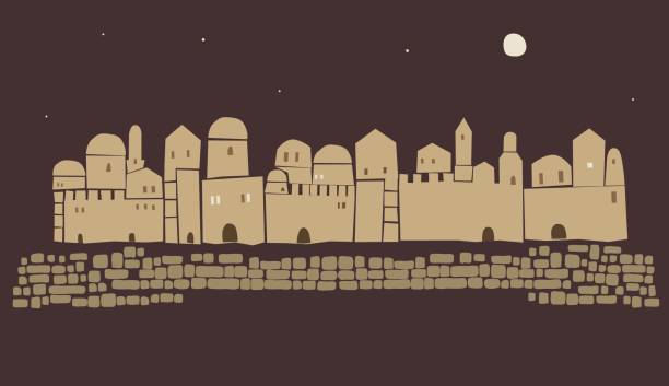 중동 마을, 오래 된 도시, 추상 건축, 역사적인 장소 - jerusalem middle east architecture jerusalem old city stock illustrations