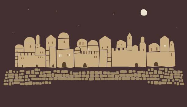 bliskowschodnie miasto,stare miasto, architektura abstrakcyjna, miejsce historyczne - jerusalem middle east architecture jerusalem old city stock illustrations