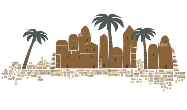 중동 마을, 오래 된 도시, 추상 건축, 역사적인 장소 - travel east jerusalem israel stock illustrations