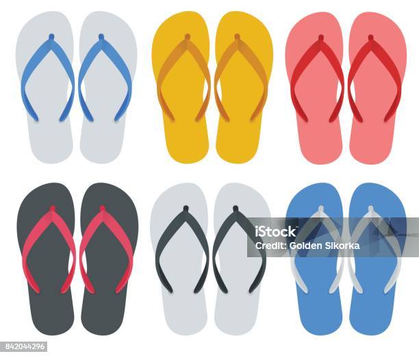 Slippers Set Of Female With Multicolored Slippers Isolated On White Background Slippers For Infographics And Design Stock Illustration - Download Image Now