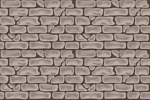 brick seamless grey brown Gray-brown brick seamless wall, pattern in cartoon style in vector stone wall background stock illustrations