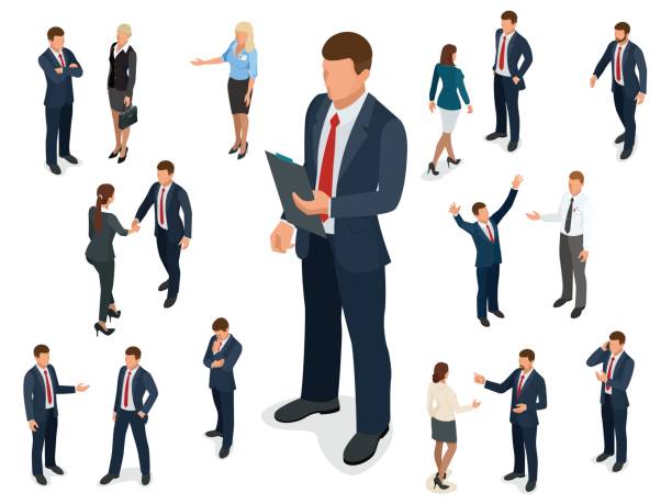 Isometric set of Businessman and businesswoman character design. People isometric business man in different poses isolated. Isometric set of Businessman and businesswoman character design. People isometric business man in different poses isolated businessman stock illustrations