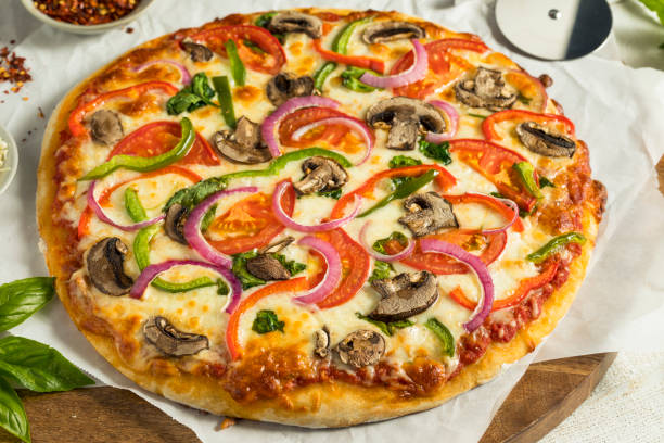 Homemade Veggie Pizza with Mushrooms Peppers