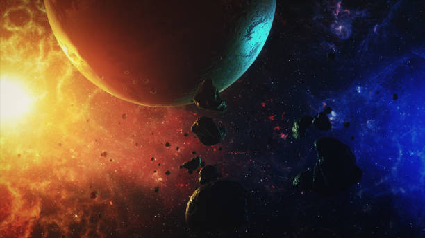 istock A beautiful colorful space with asteroids with sounds and a planet 3d illustration 842085260