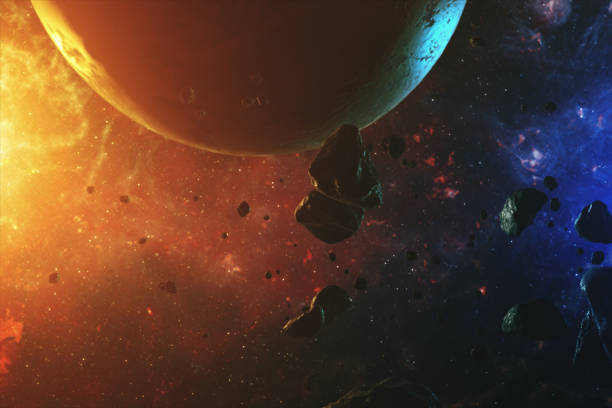 istock A beautiful colorful space with asteroids with sounds and a planet 3d illustration 842085266