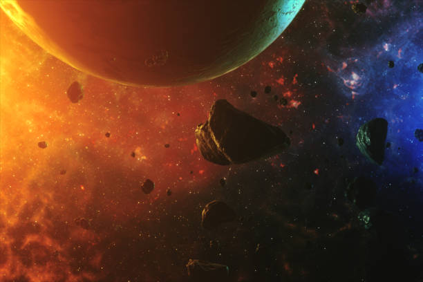 istock A beautiful flight in a colorful space with asteroids with sounds and a planet 3d illustration 842085274