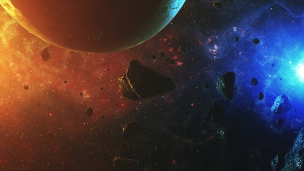 istock A beautiful colorful space with asteroids with sounds and a planet 3d illustration 842085284