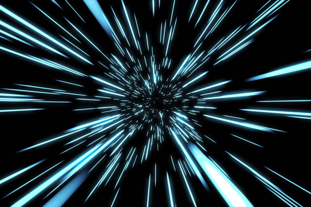 istock Abstract of warp or hyperspace motion in blue star trail. Exploding and expanding movement 3d illustration 842085346