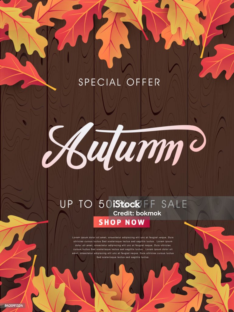 AUTUMN 09 Autumn sale background layout decorate with leaves on wood for shopping sale or promo poster and frame leaflet or web banner.Vector illustration template. Autumn stock vector