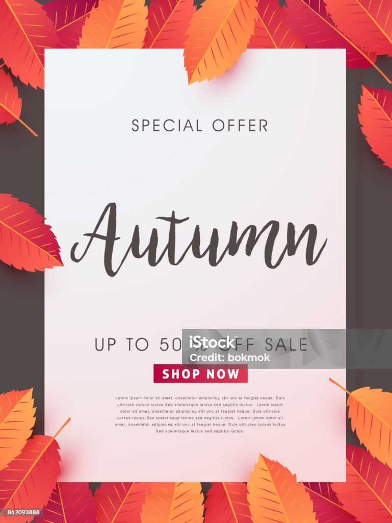 AUTUMN 52 Autumn sale background layout decorate with leaves for shopping sale or promo poster and frame leaflet or web banner.Vector illustration template. Autumn stock vector