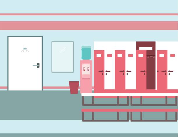 ilustrações de stock, clip art, desenhos animados e ícones de interior of a gym locker room. fitness club dressing room. - locker room locker shower nobody