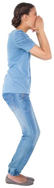 istock Pretty young casual brunette shouting 842097684