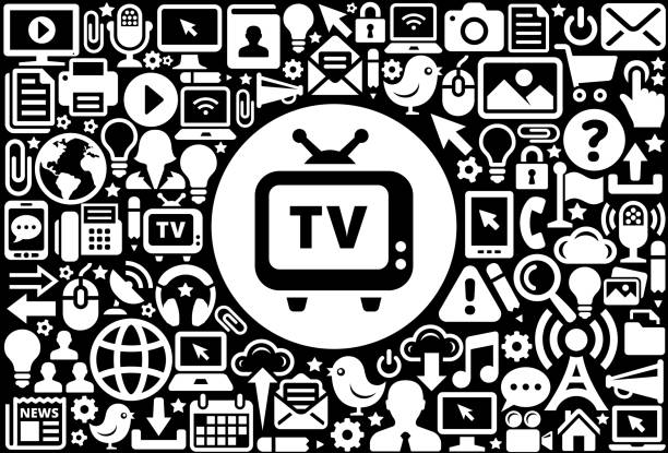 телевизионная икона черно-белый интернет технологии фон - announcement message the media television bird stock illustrations