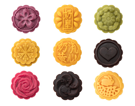 Handmad Mooncake Isolated on White Background in Full Depth of Field with Clipping Path.
