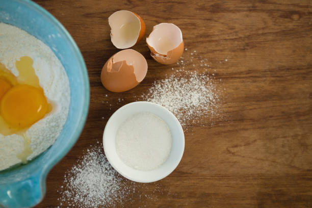 istock Overhead view of egg and flour 842107192