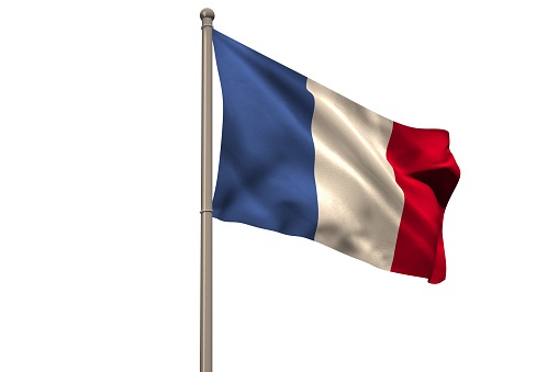Digitally generated french national flag on white background