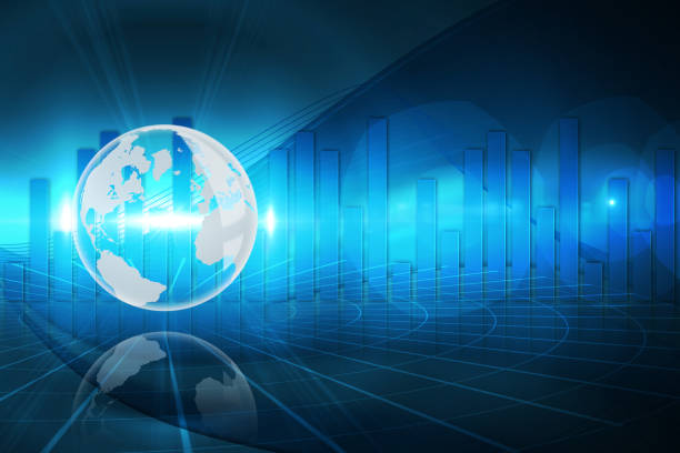 Digitally generated global business graphic in blue