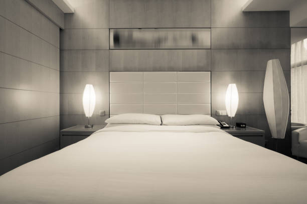 Elegant and comfortable bedroom interior Elegant and comfortable home & hotel bedroom interior. guest bathroom stock pictures, royalty-free photos & images