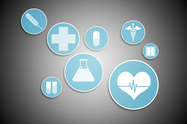 Digitally generated medical icons in blue and white