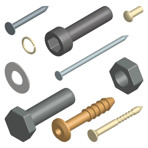 набор креплений в 3d, векторная иллюстрация. - bolt nut washer fastening stock illustrations