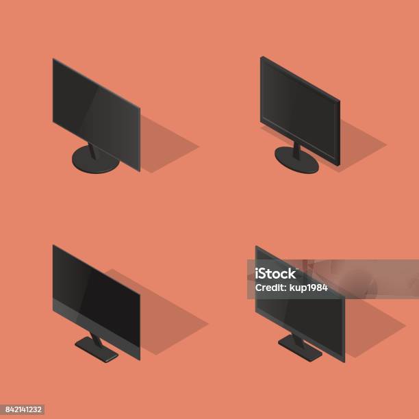 Set Of Flat Monitors In 3d Vector Illustration Stock Illustration - Download Image Now - Black Color, Blank, Blood Plasma