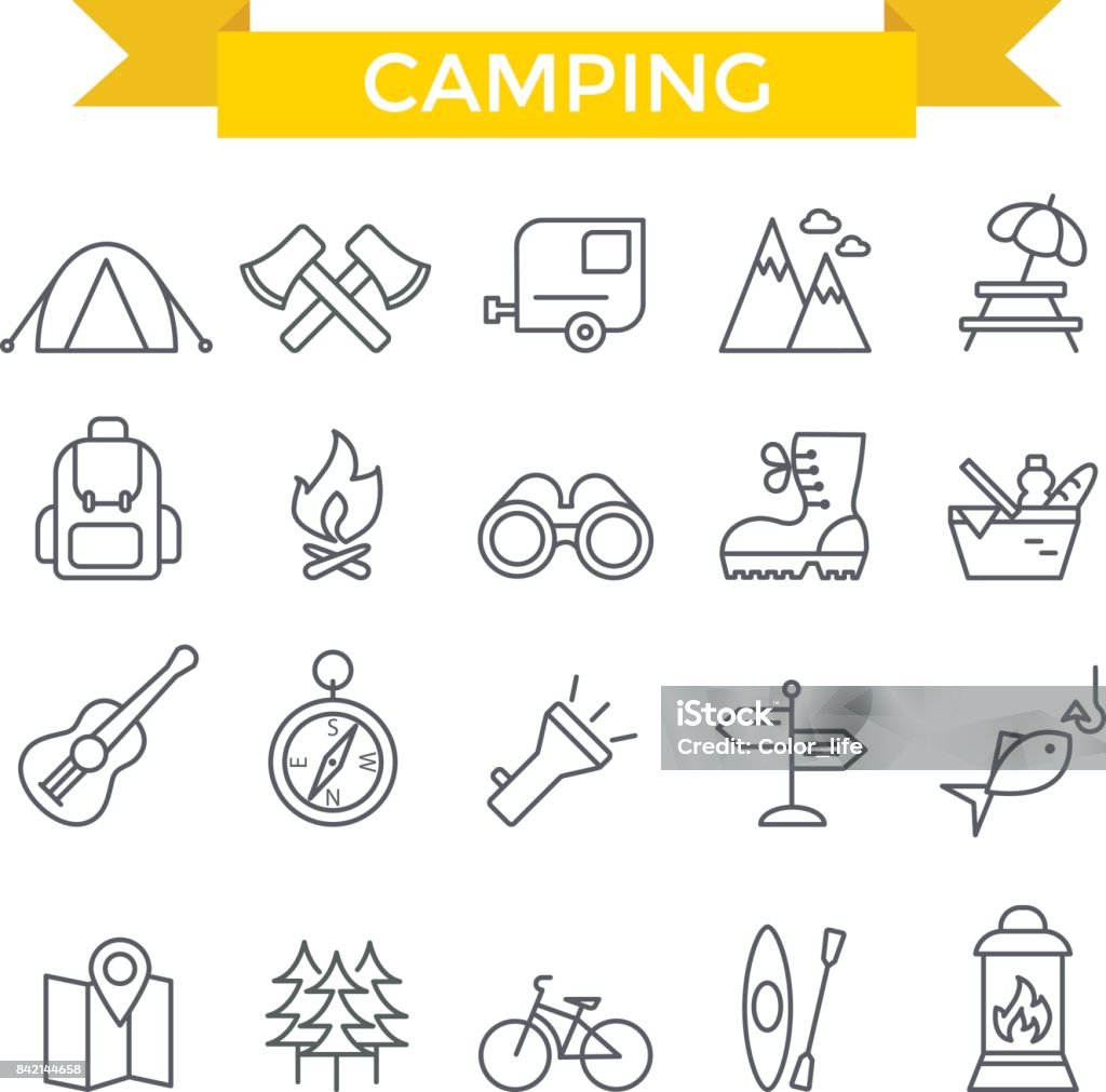 Camping icons. Camping icons, thin line design Icon Symbol stock vector