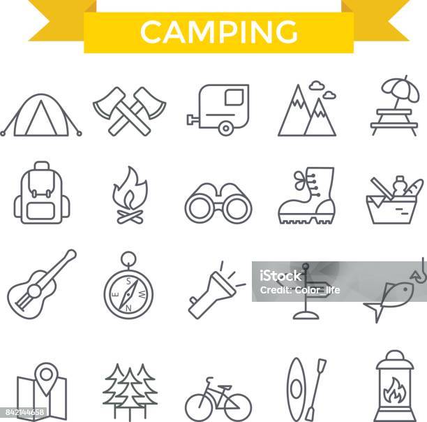 Camping Icons Stock Illustration - Download Image Now - Icon Symbol, Binoculars, Vector