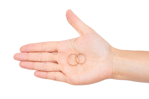 rings in hand isolated on white background