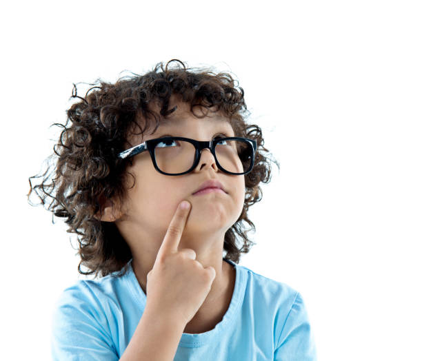 istock Little boy in glasses, looking up 842153576