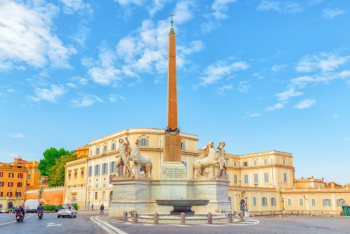 Rome, Italy - May  09, 2017 : Dioscuri Fountain ( Fontana dei Dioscuri) located near Quirinal Palace (Palazzo del Quirinale). Rome. Italy.